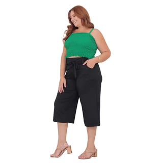 CALÇA PANTACOURT PLUS SIZE Feminina Elástico Na Cintura Com Bolso Cintura Alta suplex detalhe de cinto