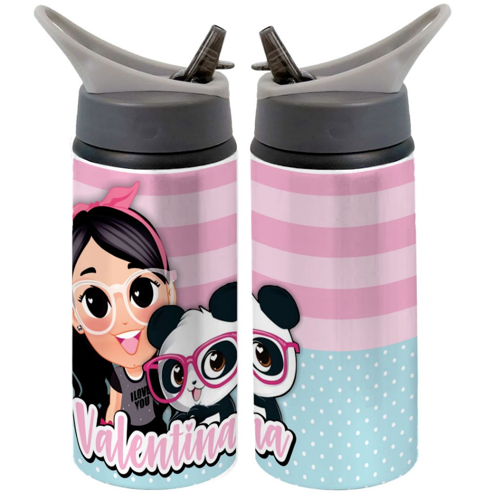 Garrafa Squeeze Luluca Gamer Azul Desenho Infantil com Nome Personalizado Escolar