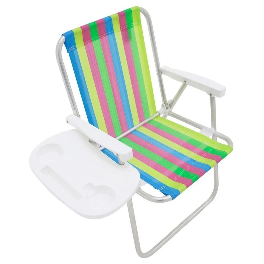 Mesinha Lateral Portátil para Cadeira de Praia Porta Copos e Celulares Branca Bel Original