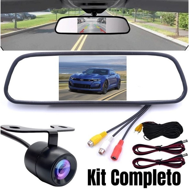 Retrovisor Visor Espelho Tela Lcd Veicular + Câmera De Ré Borboleta