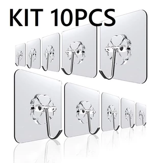 KIT com 10 Gancho Adesivo Parede Multifuncional Transparente Autocolante