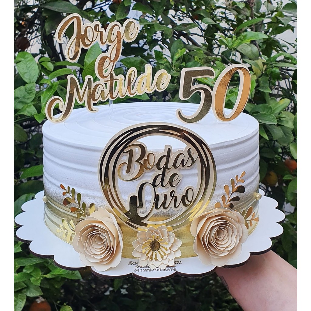 Topo de Bolo 50 Anos Glitter Rose Gold Sonho Fino Rizzo Confeitaria - Loja  de Confeitaria