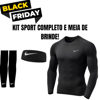 Kit esportivo térmico com blusa térmica de manga longa UV 50+ manguito e tiara