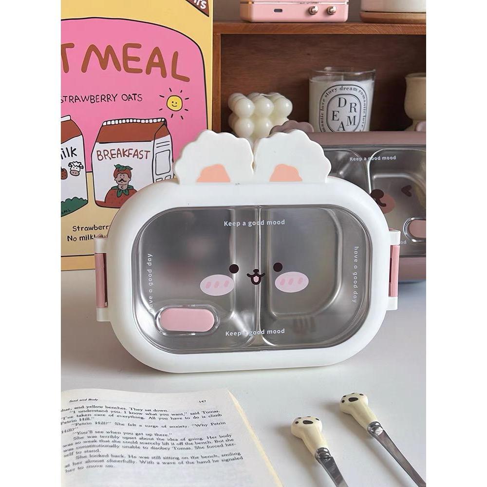 Marmita Térmica De Aço Inoxidável Lancheira Bento Fofa 2 Compartimentos/recipiente de Alimentos com Controle de Porções Com Talher 1000ml