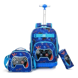 Kit Mochila Infantil de Rodinha Menino Lancheira Termica