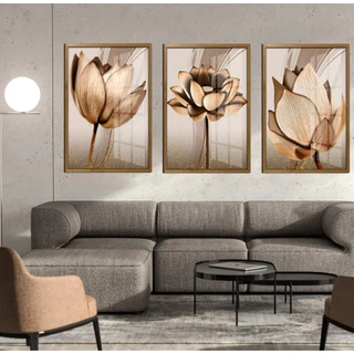 Quadro Decorativo Sala Flores Ton Cobre Gold Folhas Lindo