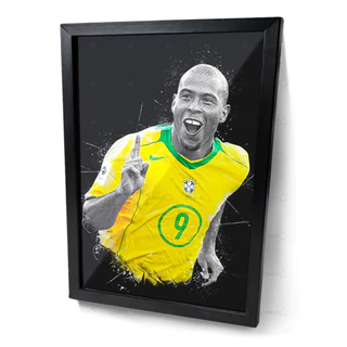 Quadro Ronaldo Fenômeno Seleção Brasileira Reliquia Moldura e Vidro