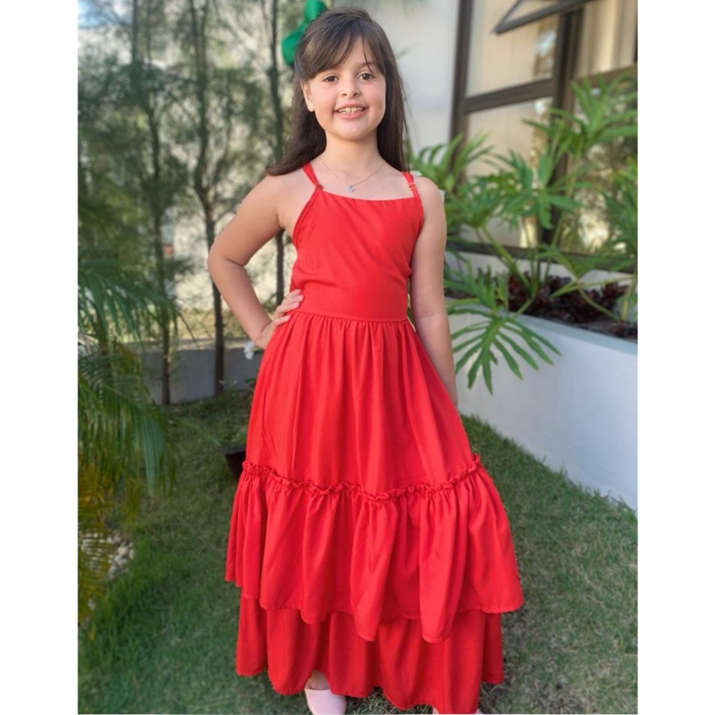 Vestido Longo Juvenil Moda Infantil Com Manga Festa Lindo 4/6/8/10