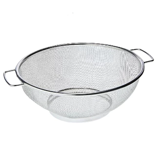 ESCORREDOR DE MACARRÃO, LEGUMES E FRUTAS EM AÇO INOX COM ALÇA E MALHA FINA