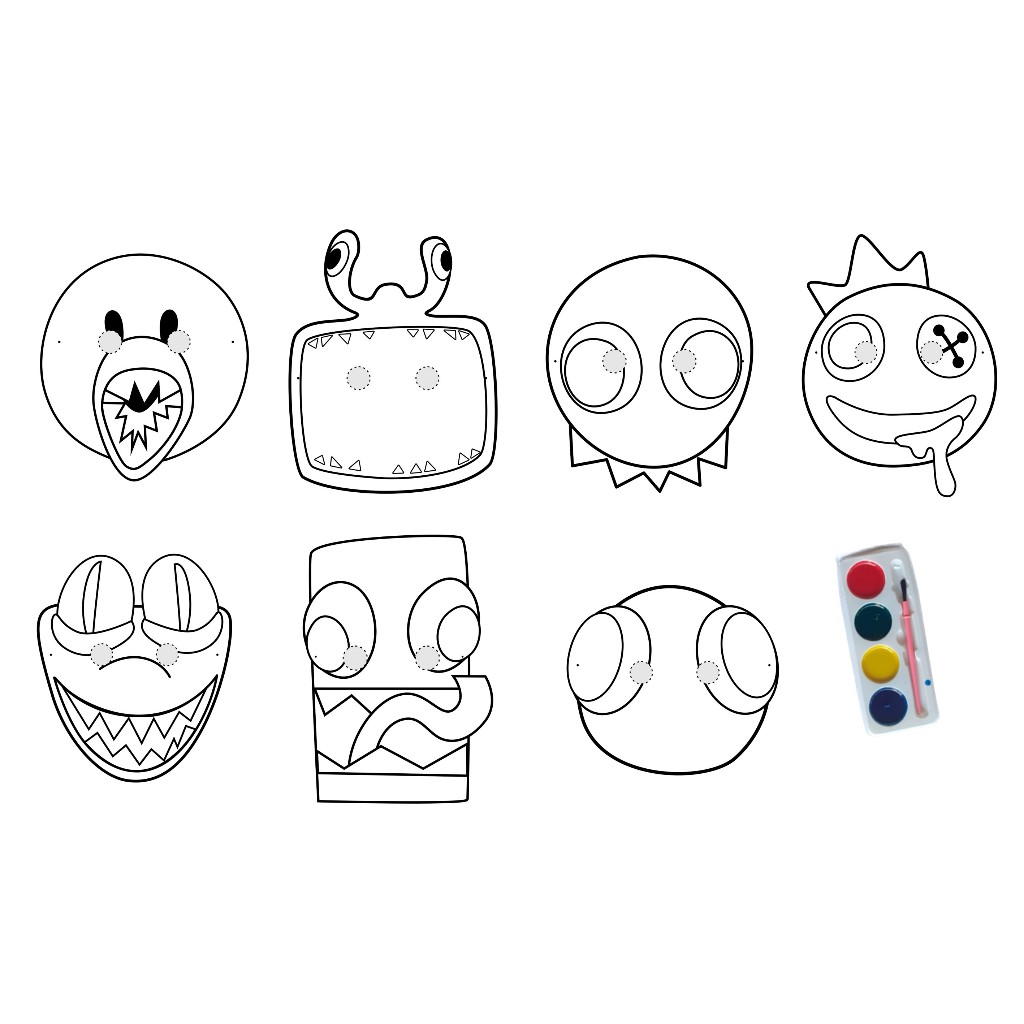 Kit 7 Máscaras de Colorir Rainbow Friends Game