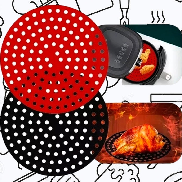 Tapete Protetor Silicone Para Air Fryer Fritadeira Universal Não Gruda - Redondo