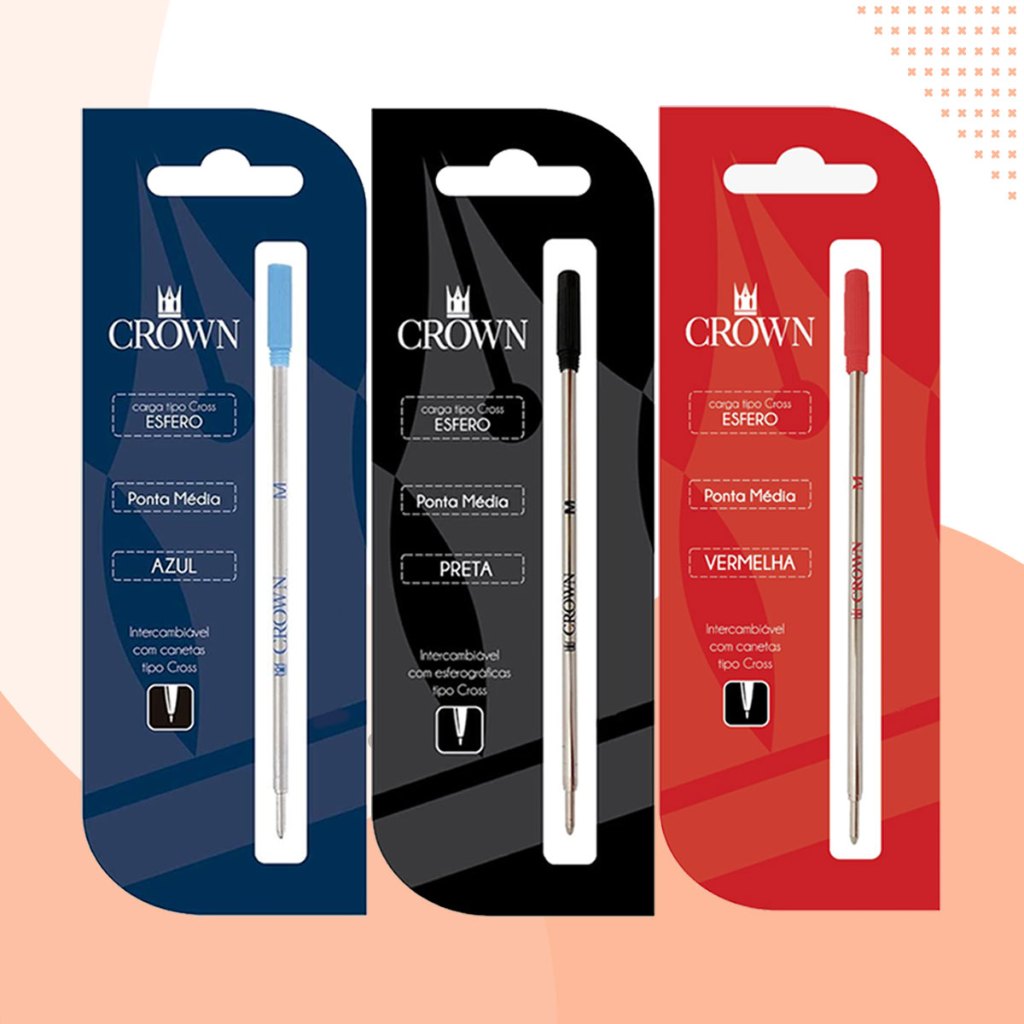 Carga Refil Recarga Para Caneta Crown Tipo Cross CA12009 1 UNIDADE Escolha À Cor Preto Azul Vermelho