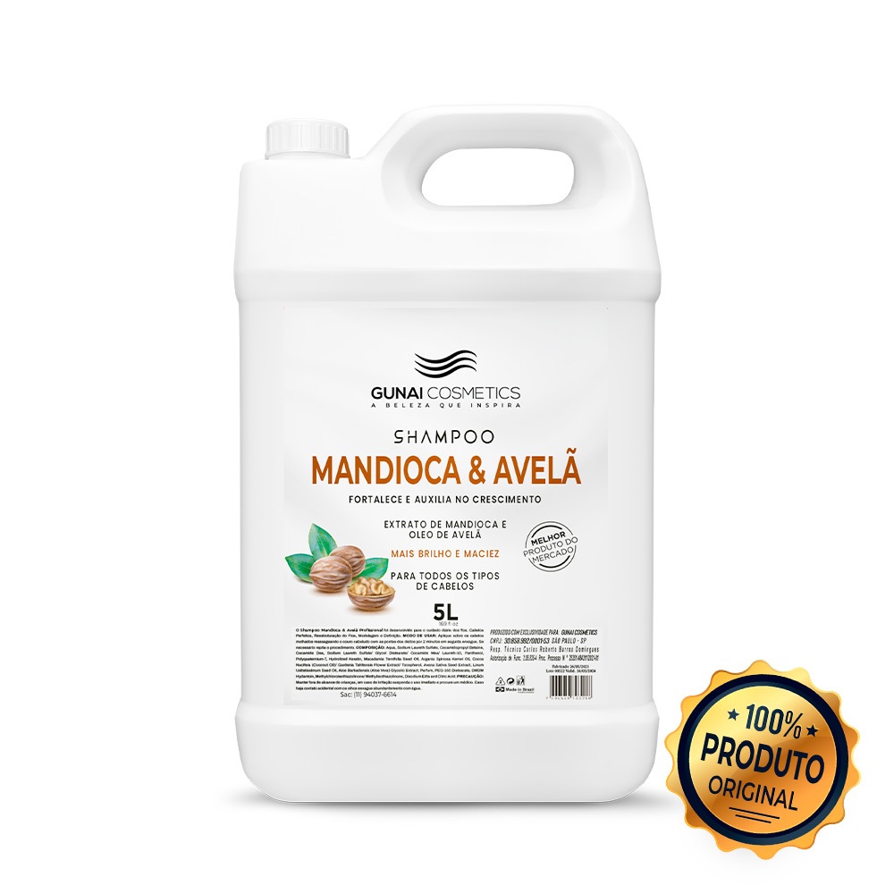 Shampoo de Mandioca e Avelã Gunai Profissional Fortalece Auxilia no Crescimento 5 litros