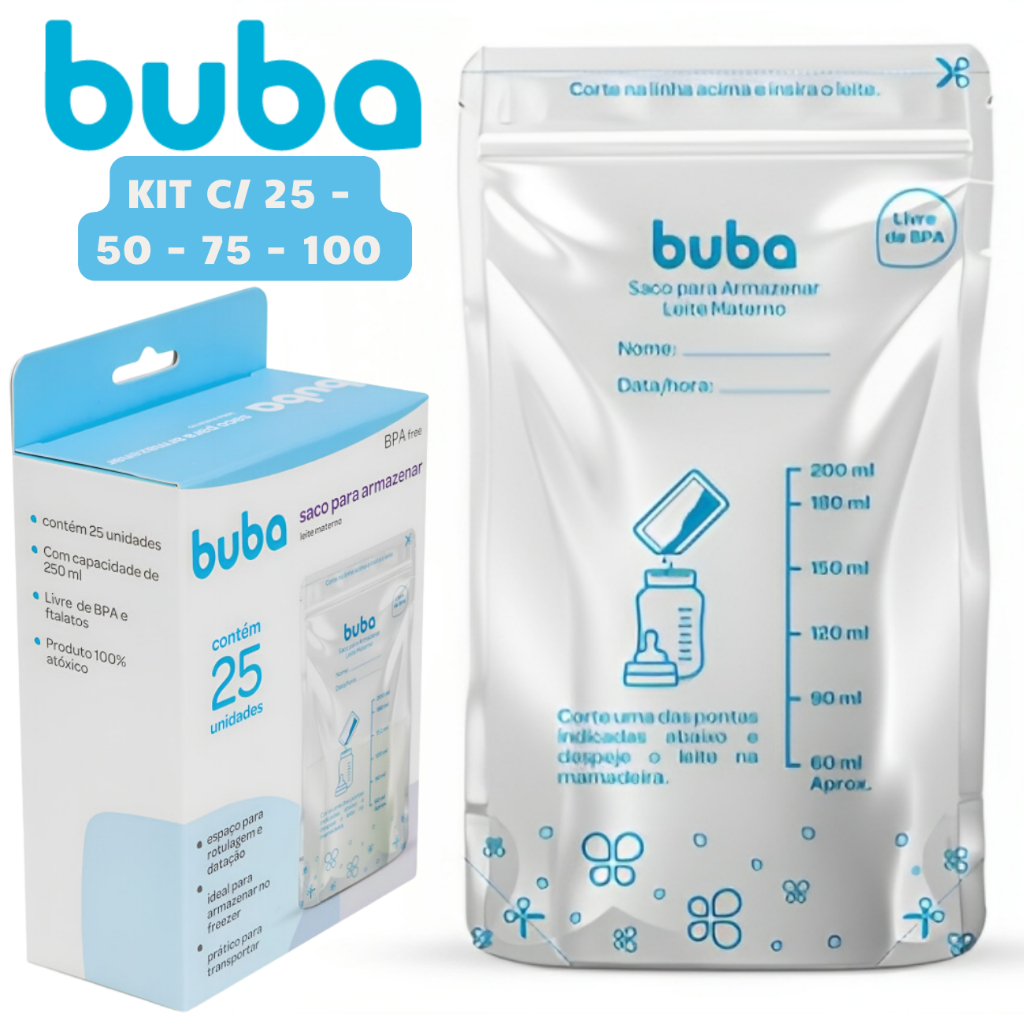 Saco Para Armazenar Leite Materno Buba 200ml Recipiente Para Congelar ...