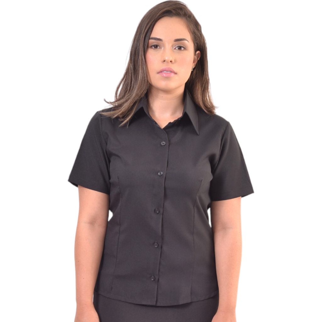 Camisete manga curta camisa feminina social em poliéster executiva passa fácil