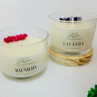 KIT 02 Velas Aromáticas Perfumada de Baunilha e Lavanda 120g | Flores minimalistas