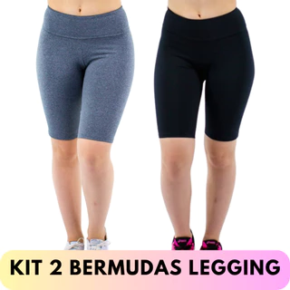 Kit 2 Bermuda Legging Feminina Suplex Fitness Cintura Alta Shorts Legging Feminino Ciclista