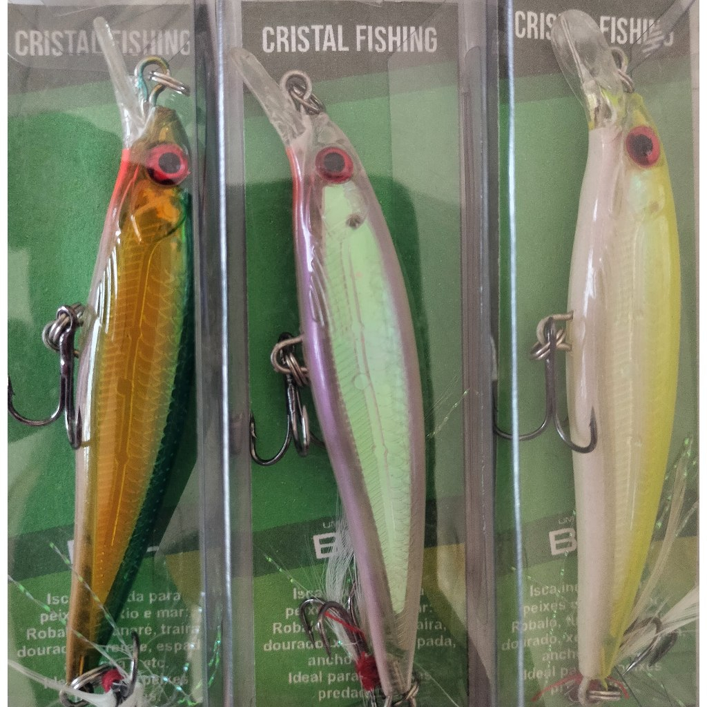 Kit 3 isca artificial cristal fishing 3,2,1 pçs marca bpc robalo ...
