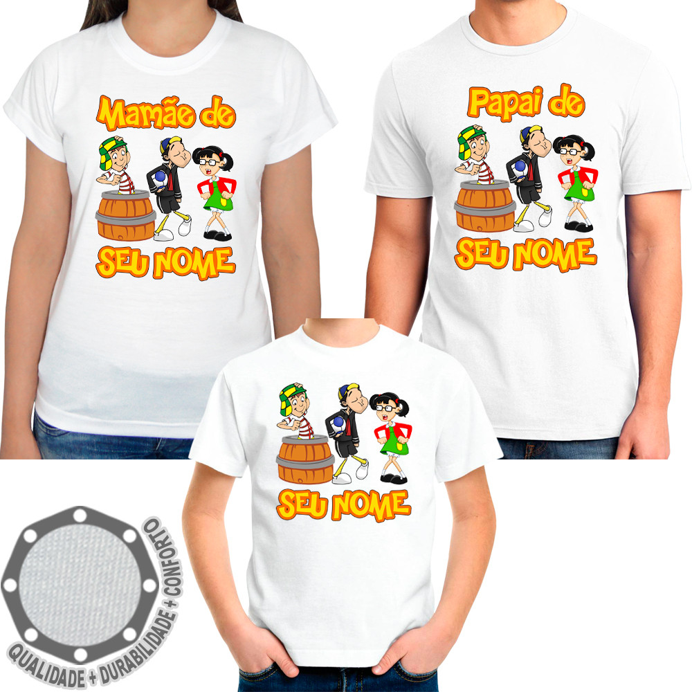 Kit 3 Camisetas Chaves Camisa Personalizada Aniversario Festa Evento Infantil Juvenil Adulto Baby Look Algodão com Poliéster