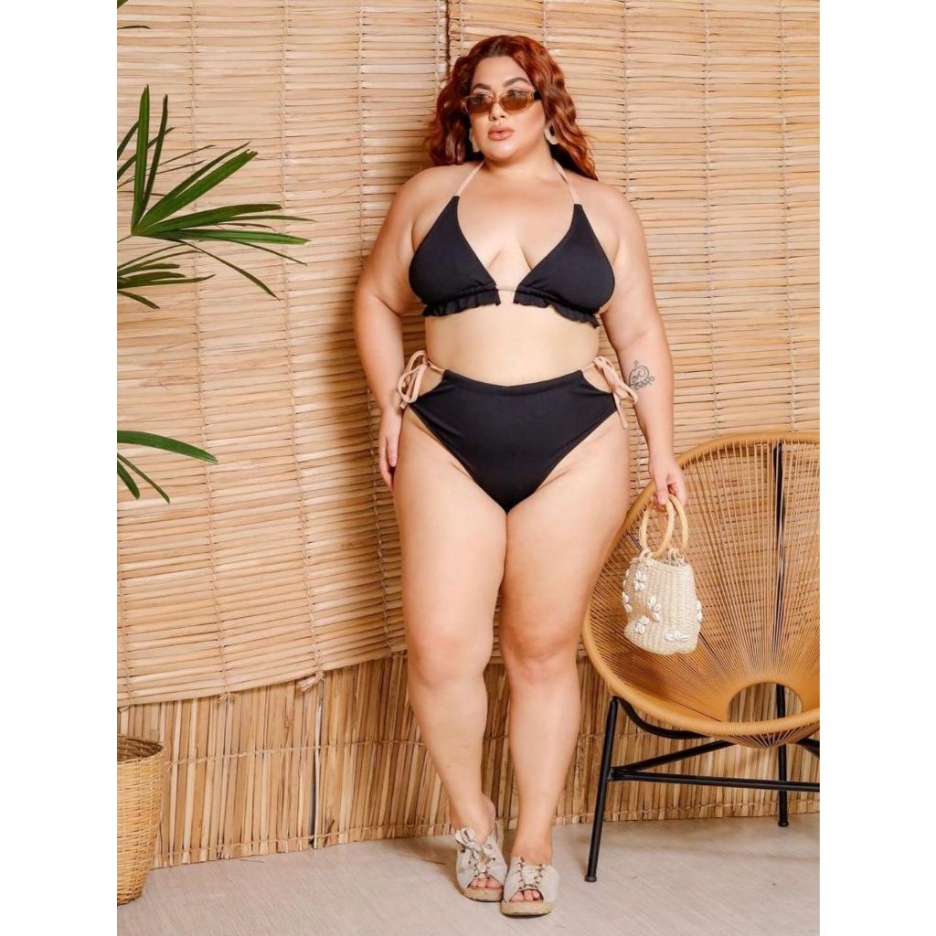 Biquíni Plus Size Cintura Alta E Babado Na Barriga