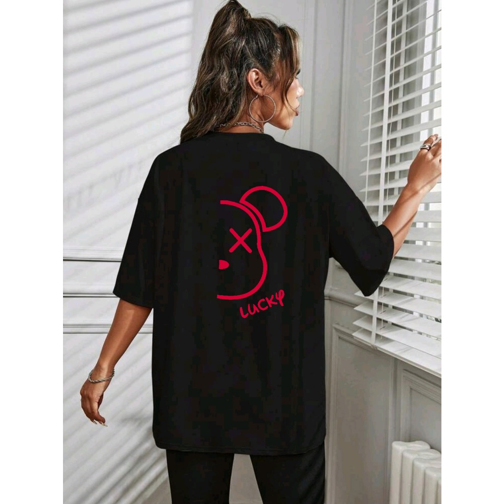 Oversized camiseta feminina ombro caído ocasional 100% algodão com URSO na Costa estampada