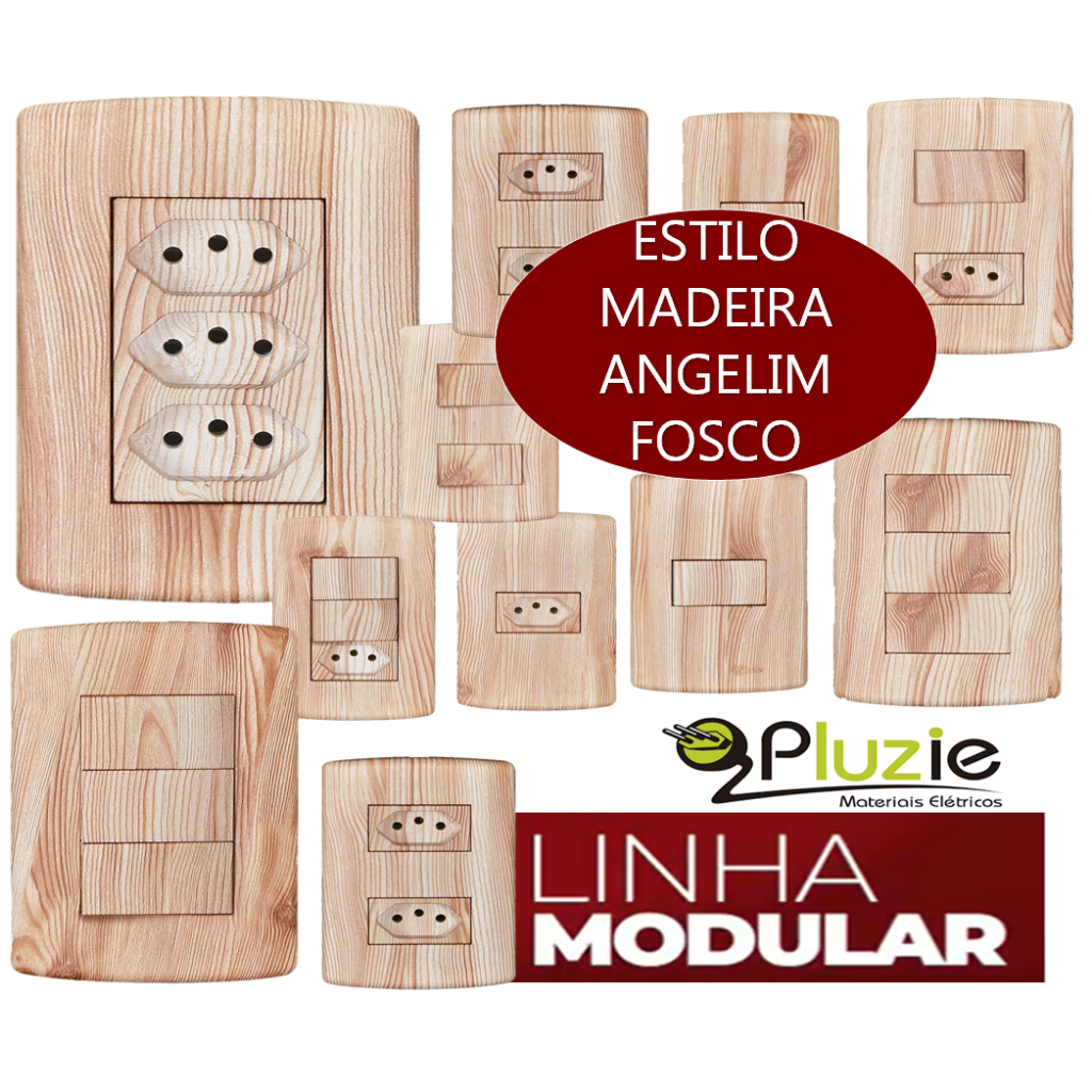 Tomadas e Interruptores Pluzie Rústico Angelim Fosco Estilo Madeira 10a 20a