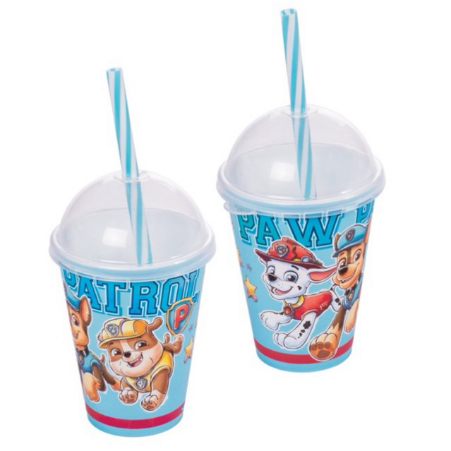 Copo com canudo Patrulha Canina azul 280 ml
