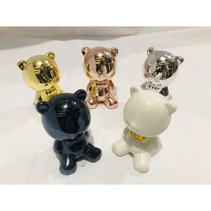 Enfeite Urso Metalizado Porcelana Pequeno Bibelô Decoração Moderna Luxo Ursinho