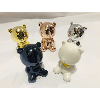 Enfeite Urso Metalizado Porcelana Pequeno Bibelô Decoração Moderna Luxo Ursinho