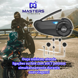 Intercomunicador Moto Capacete Ejeas Quick7 Q7 Bluetooth Comunica até 7 Pessoas e garupa Bateria até 30 horas Superior ao E6 V6 atenda ligações ouça músicas produto original