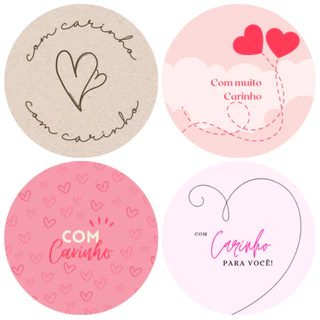 ADESIVOS PERSONALIZADOS - DE CORAÇÃO - COM CARINHO 96 UNIDADES
