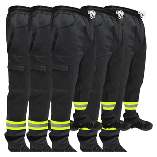 Kit C/ 5 Calça de Uniforme Servente Brim Profissional Reforçada Com Faixa Refletiva Verde