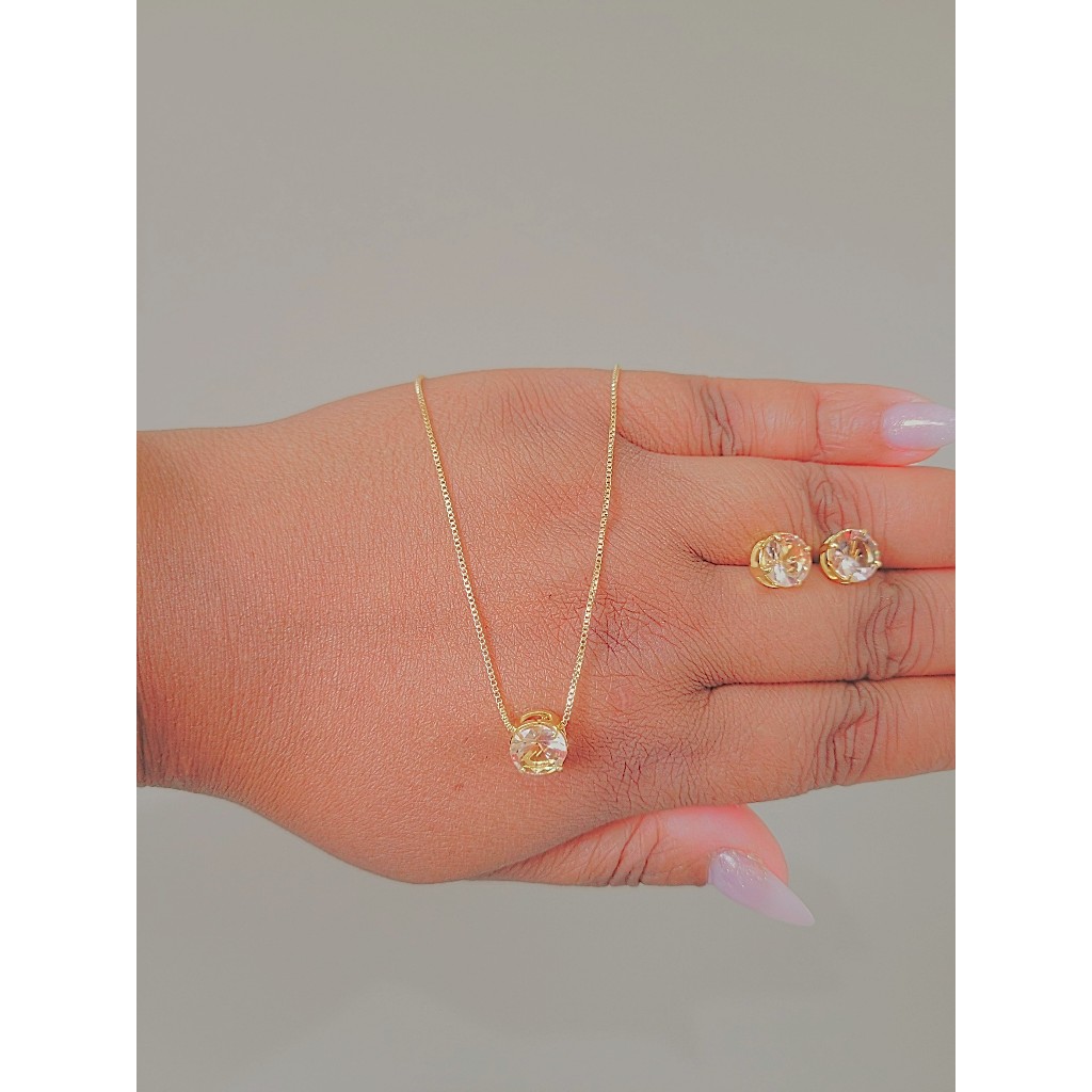 Kit Colar e Brincos Ponto de Luz Dourado Folhado a Ouro 18k | Shopee Brasil