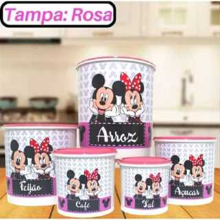 Potes Porta Mantimento Personalizado Mickey e Minnie Cozinha 5 Unidades