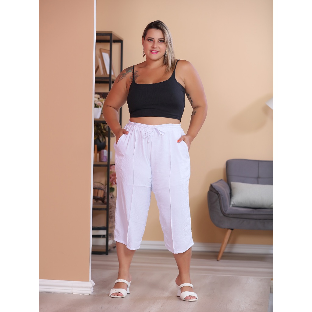 Calça pantacourt hot sale plus size branca