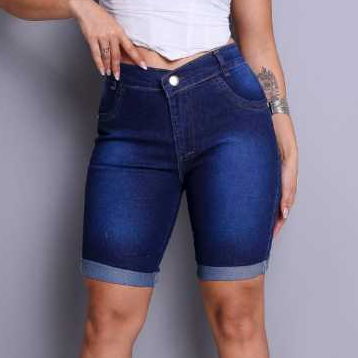 short de elástico plus size feminino jeans com elastano cós alto