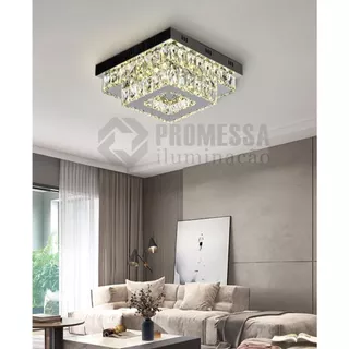 LUSTRE CRISTAL QUADRADO/REDONDA PLAFON INOX LED 80W 3CORES