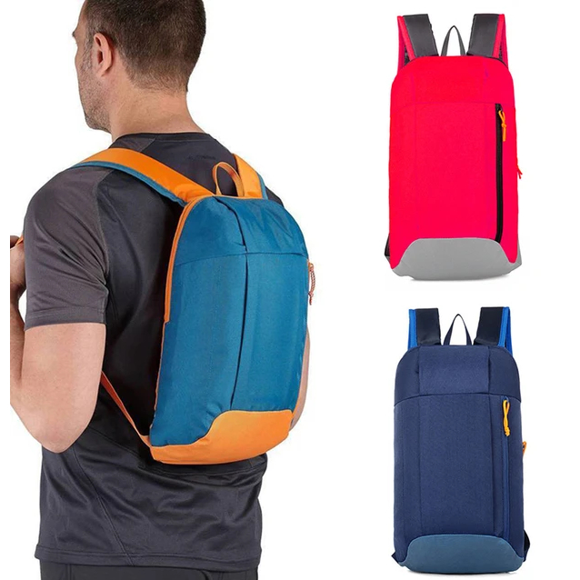 Mochila de Trilha 10L Impermeável PatchWork Camping Viagem - Azul Claro e Laranja