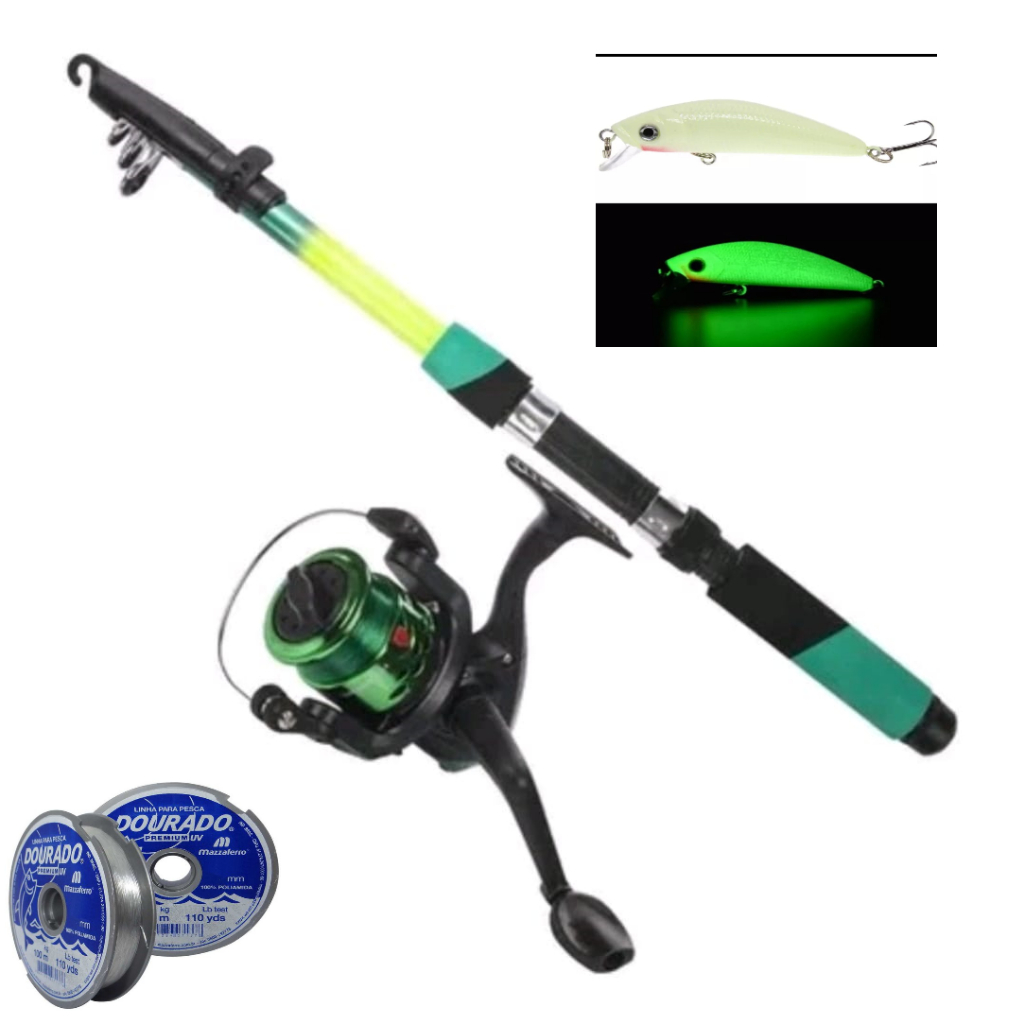 Vara de pesca telescópica vara giratória combo kit completo conjunto 5.1:1  2.1m nova