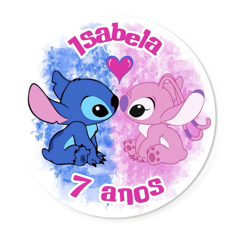 Adesivos personalizados Stitch e Angel com nome e idade 60 unidades ...