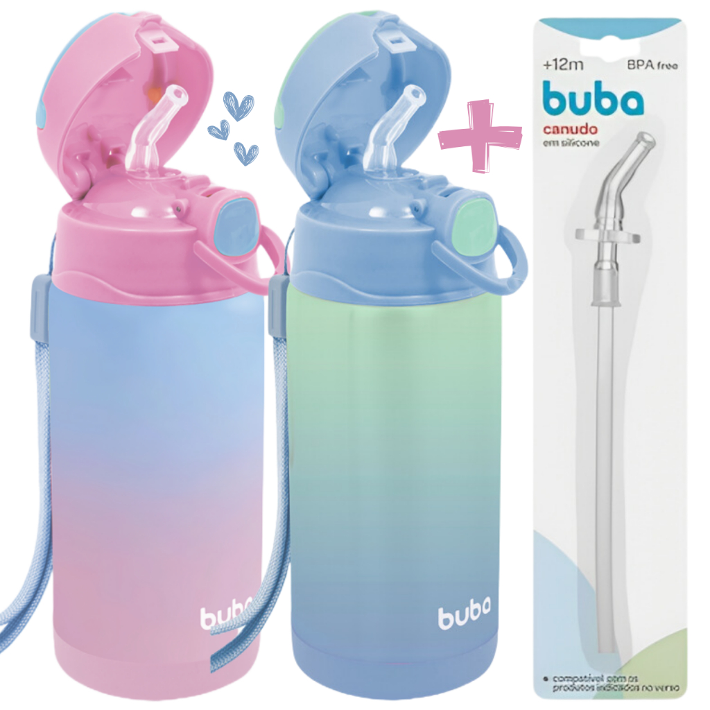 Garrafa Térmica Infantil Buba Kit Com Canudo Extra - Garrafinha de Água ...