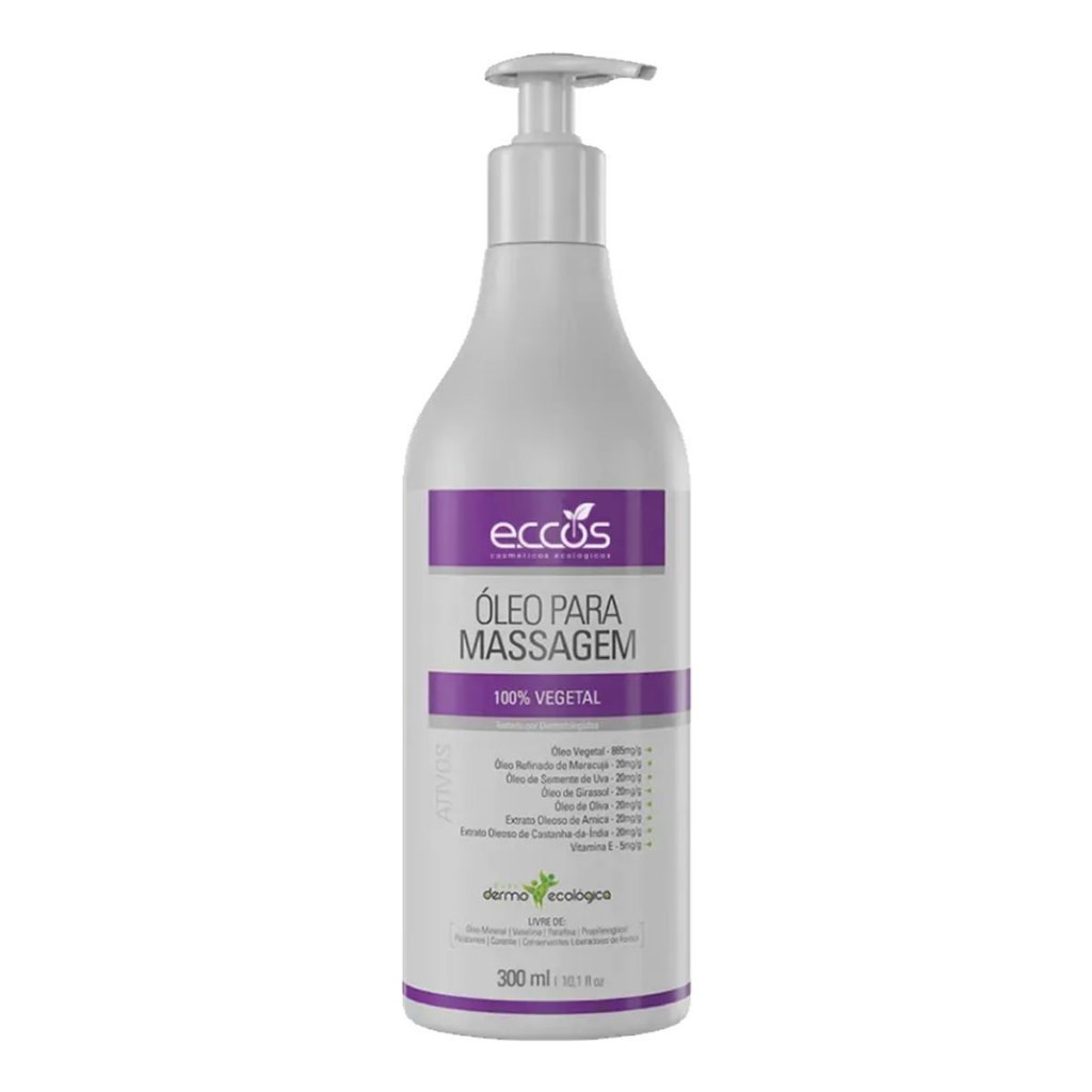 Óleo Para Massagem 300ml Eccos Relaxante Drenagem Linfática 100% ...