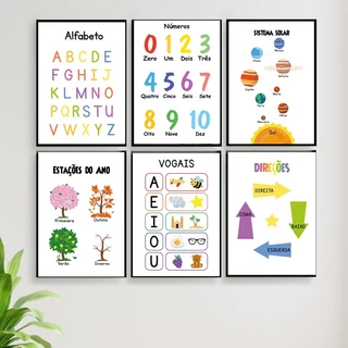 Kit 6 Quadros Pedagogicos Educativos Escola Brinquedoteca