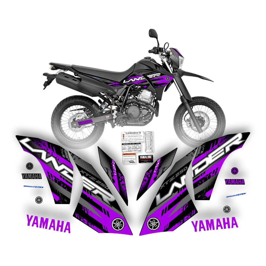 KIT ADESIVOS moto de trilha Xtz Lander 250cc detalhes roxo purpura