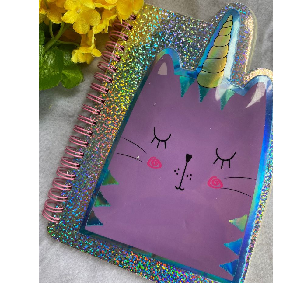 Caderno Unicórnio Espiral Capa Holográfica sem pauta 60 folhas Papelaria Fofa / Material Escolar / Material de Escritório / Volta às aulas