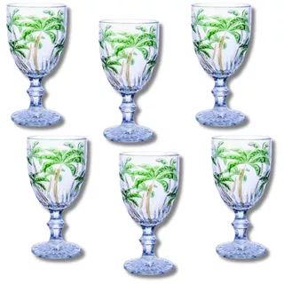 Jogo com 06 Taças de Água Palm Tree Color Coqueiro 300ml