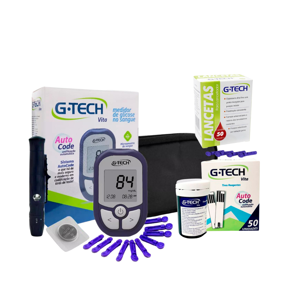 Kit Medidor Glicemia Monitor G-tech Lite 200 Lanceta Glicose