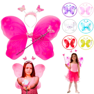 Kit Fantasia Asa de Borboleta Fada Infantil e Adulto Carnaval Festa Várias Cores
