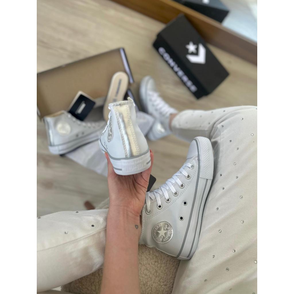Tênis All Star Converse Botinha Branco Prata Cano Alto Leve Confortável Promoção