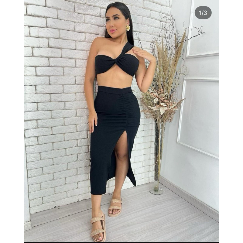Conjunto cropped e saia fenda/ Festa Balada coleção festa | Shopee Brasil